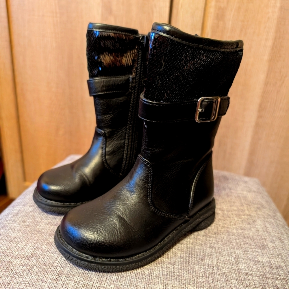 Black Leather Boots with Buckle